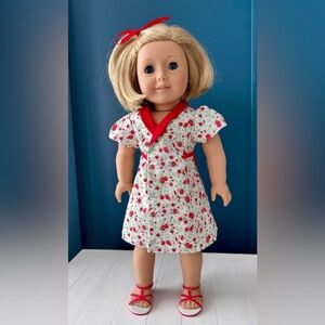 American Girl Doll Kit for with Red and White Floral Hooverette Dress